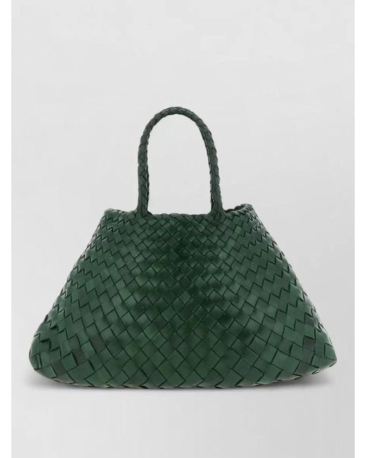 Dragon Diffusion Green Santa Croce Small Leather Woven Tote Bag