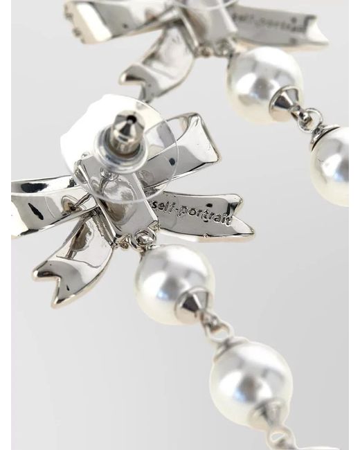 Self-Portrait Multicolor Crystal Bow Pearl Drop Earrings