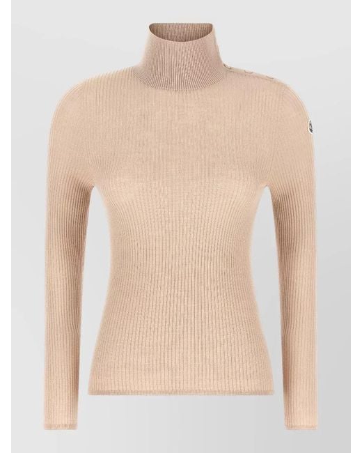 Moncler Natural Wool Turtleneck Sweater High Neck Buttons