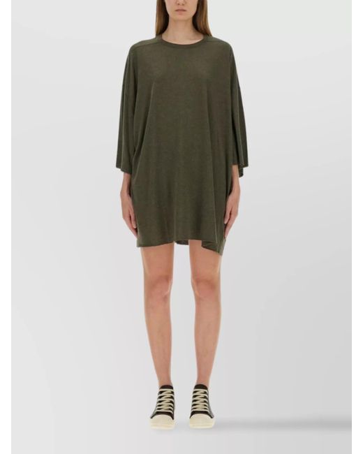 Rick Owens Green Oversize T-Shirt Asymmetric Hem Drawstring Detail