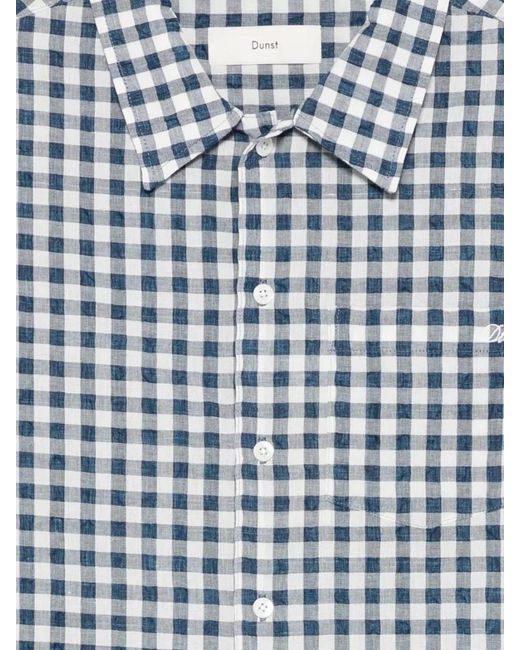 DUNST White Gingham Cotton Blend Short Sleeve Shirt