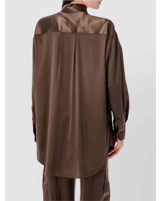 Tom Ford Brown Stretch Silk Satin Relaxed Fit Shirt