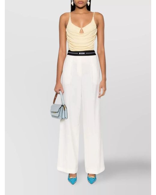MSGM White Wool Wide-Leg Trousers
