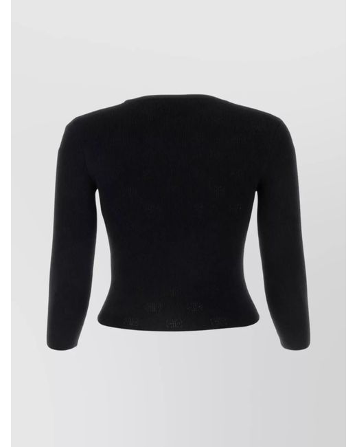 Balenciaga Black Open-Knit Wool Cropped Long-Sleeve Top