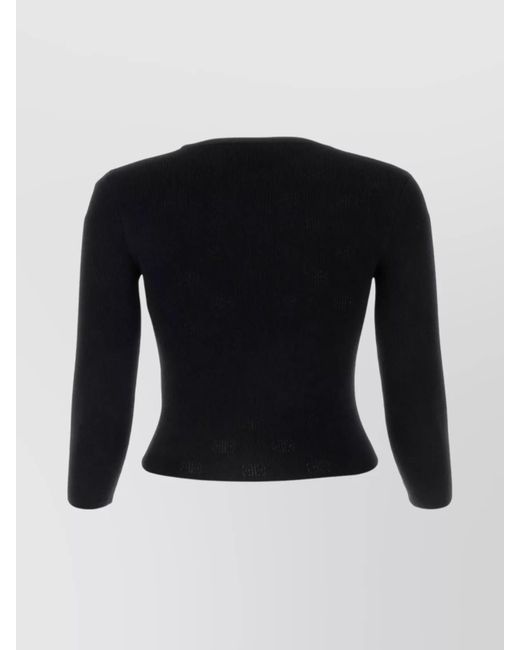 Balenciaga Black Open-Knit Wool Cropped Long-Sleeve Top