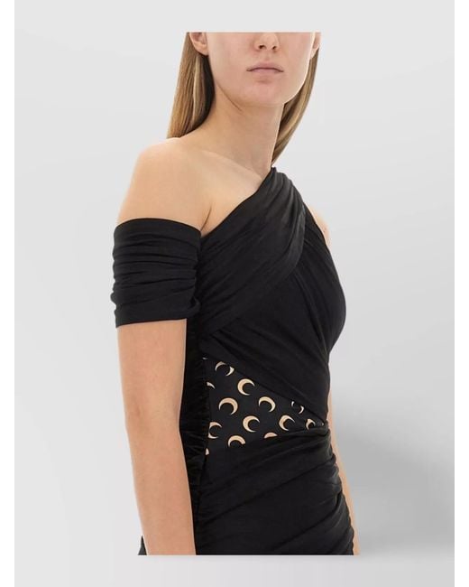 MARINE SERRE Black One-Shoulder Slim-Fit Mini Dress