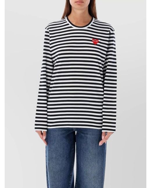 COMME DES GARÇONS PLAY Blue Striped Heart Long Sleeve Top