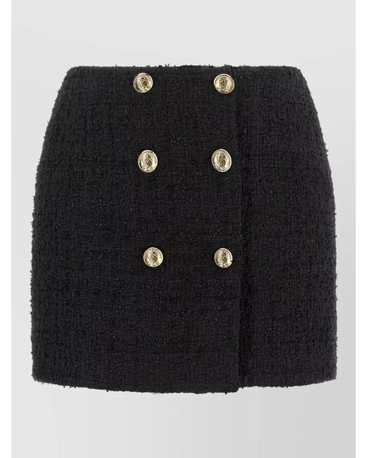 Balmain Black Embossed Button Detail Mini Skirt