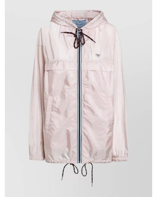 Prada Pink Hooded Jacket Drawstring Hem Elastic Cuffs
