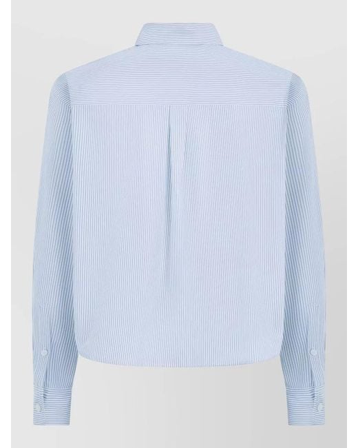Weekend by Maxmara Blue Striped Cotton Poplin Tailored Cropped Shirt
