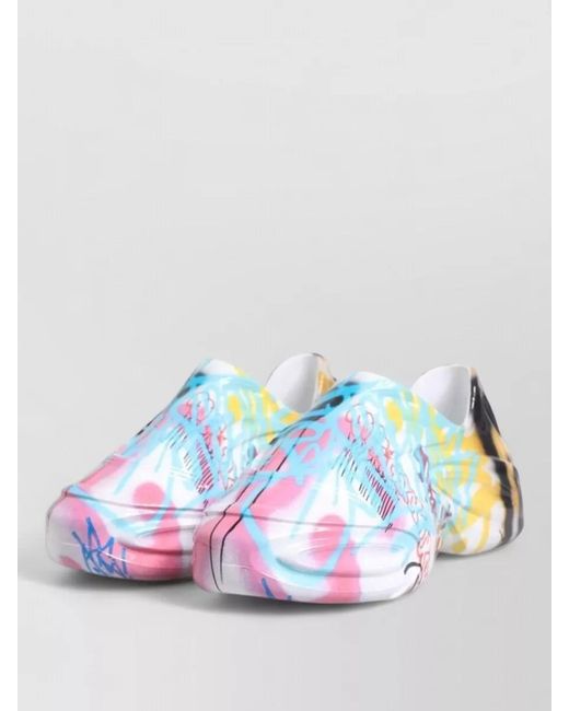 Dolce & Gabbana Blue Leather Graffiti-Print Slip-On Sneakers for men