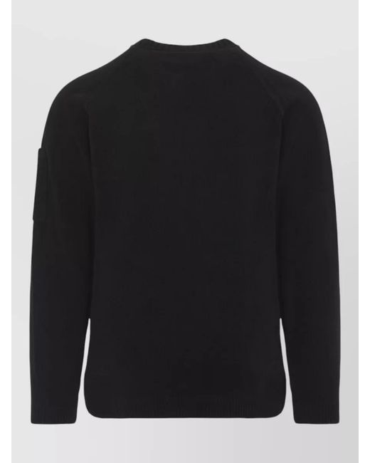 C P Company Black Cotton Crewneck Ribbed Hem Jumper for men