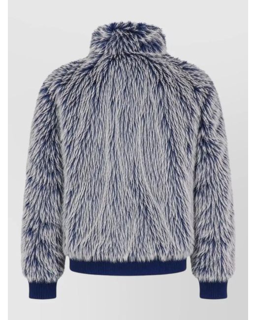 DIESEL Blue Faux Fur Blazer High Collar Ribbed Trim for men