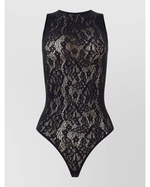 Wolford Black Infinite Rose Lace Thong Bodysuit