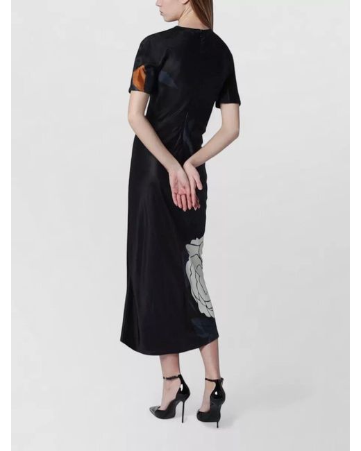 Victoria Beckham Blue Floral Satin Midi Dress