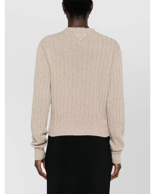 Prada White Ribbed Cropped Cashmere Jumper