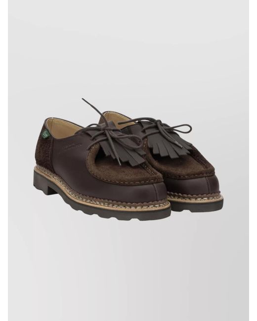 Paraboot Gray Lace-Up Shoes With Fringe And Stitch Detail for men