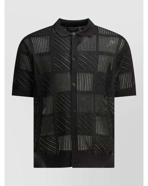 Beams Plus Black Textured Knit Polo Shirt for men
