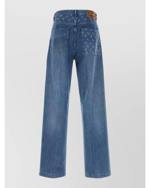 MARINE SERRE Blue Denim Straight Jeans Wide Leg Pleated for men