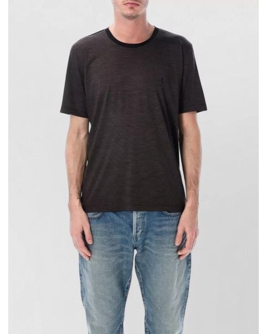Saint Laurent Black Cassandra Striped Logo Short Sleeve T-Shirt for men