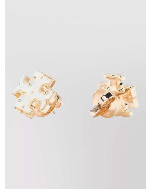 Tory Burch Natural Kira Enamel Stud Earrings Tone