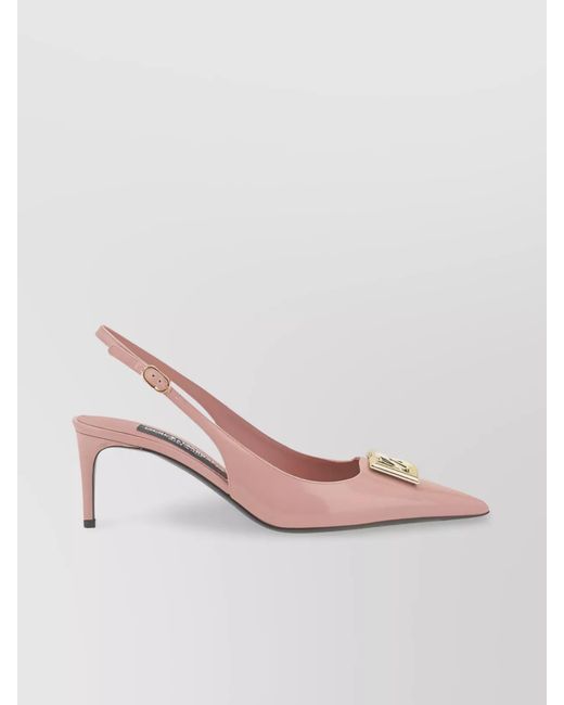 Dolce & Gabbana Pink Leather Logo Slingback Pumps