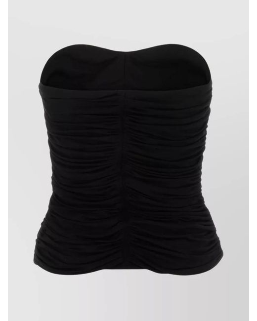 Saint Laurent Black Draped Ruched Strapless Bustier Top