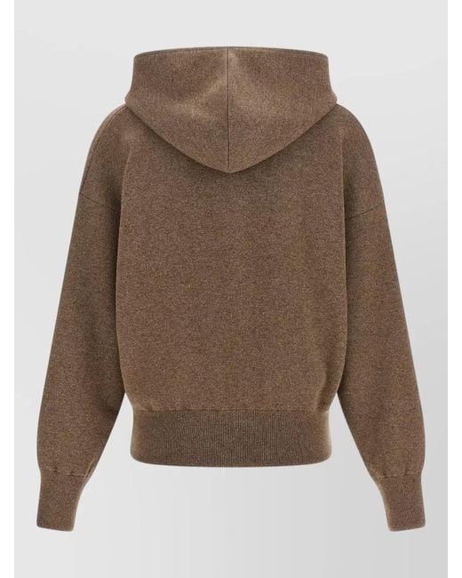 Agnona Brown Cashmere Wool Silk Hooded Zip Sweater