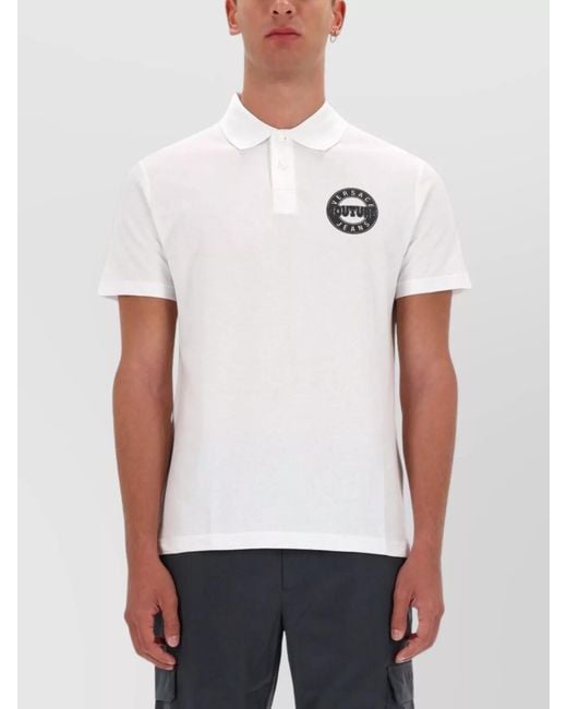 Versace Jeans Couture White Cotton Logo Polo Shirt for men