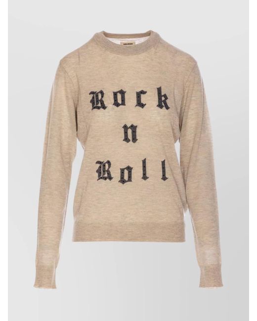 Zadig & Voltaire Natural Ivy Geology Crewneck Knitwear With Embroidered Text