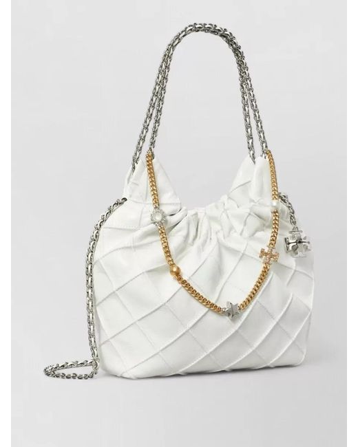 Tory Burch White Fleming Mini Leather Shoulder Bag