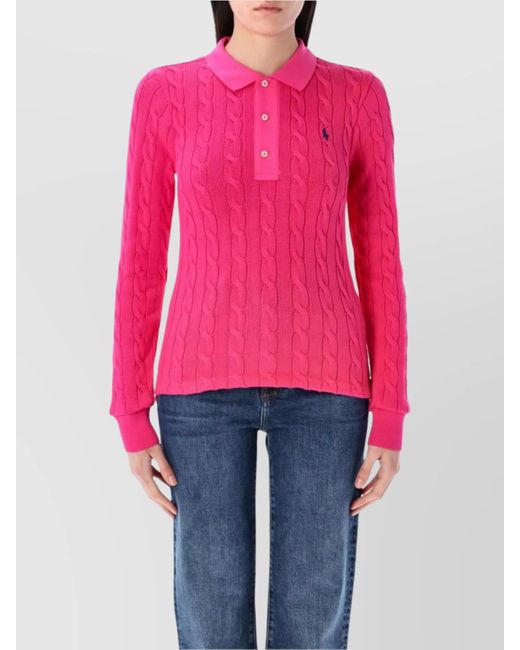 Polo Ralph Lauren Blue Cable Knit Long Sleeve Collar Sweater