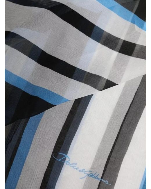 Dolce & Gabbana Blue Striped Neck Warmer Silk Blend Scarf for men