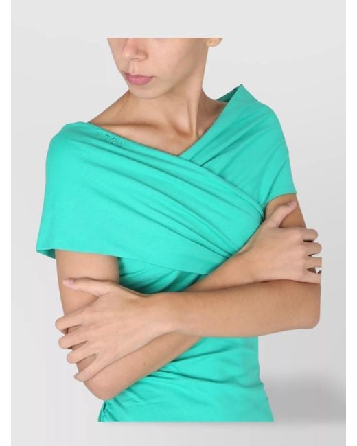 MSGM Blue Cotton Draped Maxi Dress