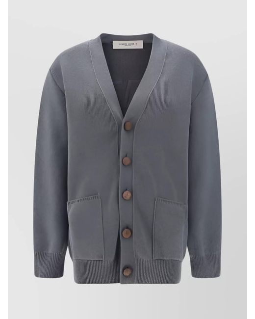 Golden Goose Deluxe Brand Gray Ribbed Logo Knit Cardigan