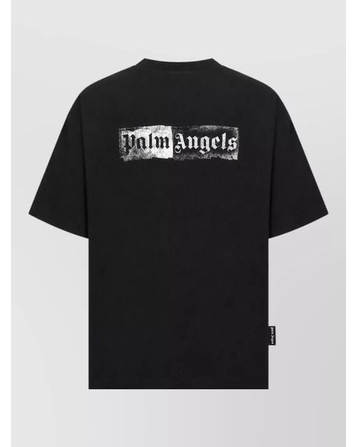 Palm Angels Black Logo Stamp Graphic Casual Crew T-Shirt for men