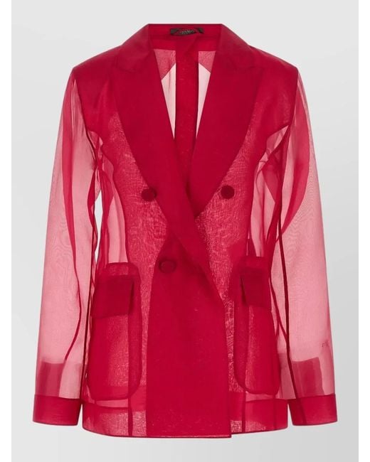 Max Mara Red Mxeslogan Blazer Sheer Fabric Notched Lapels