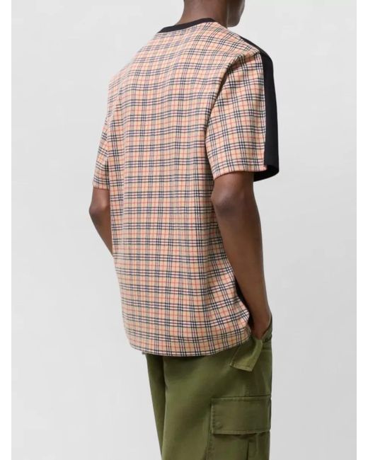 Burberry Black Cotton Two Tone Check Short Sleeve T Shirt for men