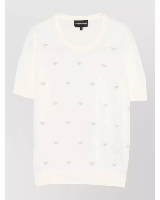 Emporio Armani White Knit Top Crew Neck Short Sleeves