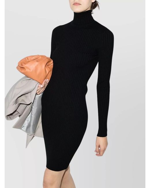 Wolford Black Short Ribbed Dress Knee-Length Long Sleeves Turtleneck