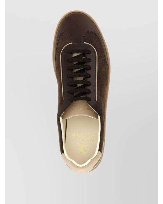 Brunello Cucinelli Brown Retro Calf Leather Lace Up Sneakers for men