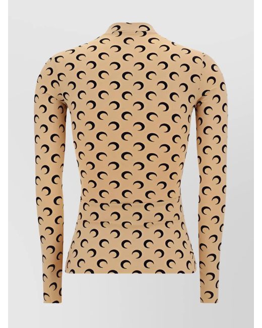 MARINE SERRE White Moon Print High Neck Long Sleeve Top
