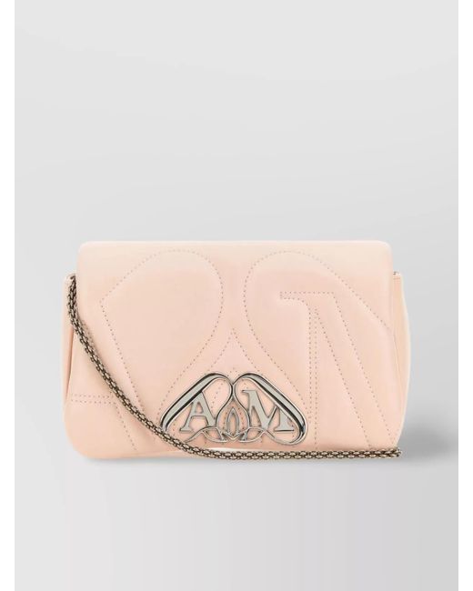 McQueen Natural The Seal Mini Leather Shoulder Bag