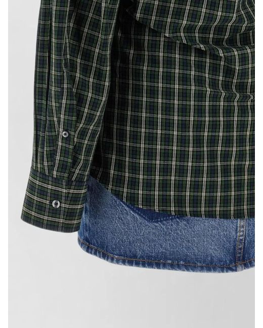 Alexander Wang Green Plaid Long Sleeve Shirt Dress Asymmetric