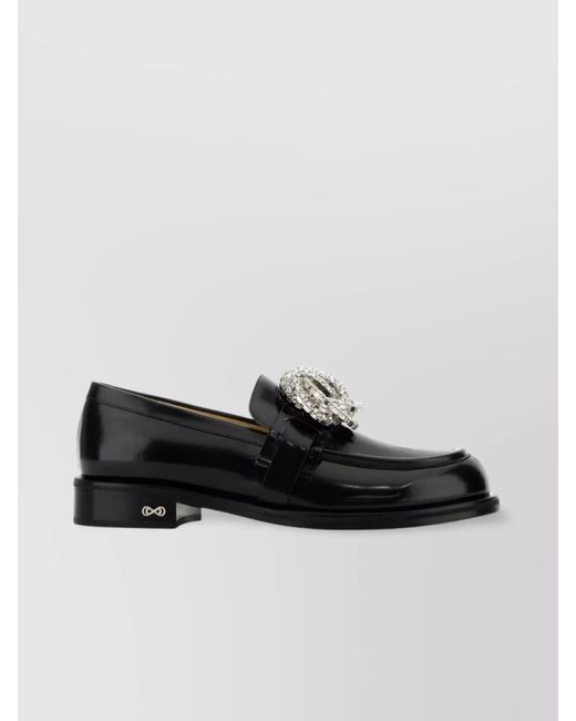 Mach & Mach Black Loafers Galaxy Embellished Detail Round Toe