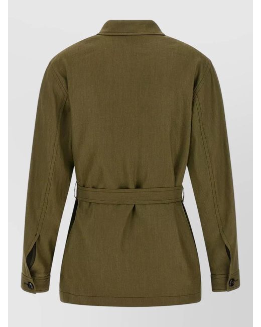 Tagliatore Green Lauren Blazer Belted Waist Collared Neck