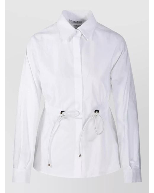 Max Mara White Collared Top Long Sleeves Drawstring Waist Cuffs