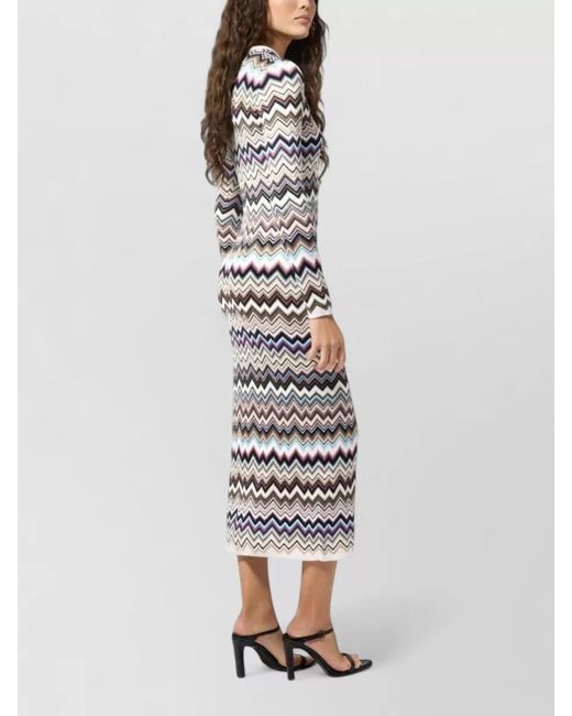 Missoni White Long Fitted Dress Zigzag Pattern Slit