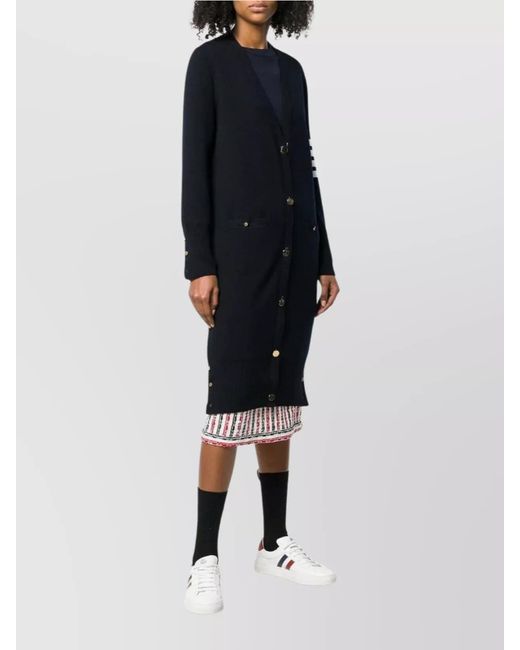 Thom Browne Blue Wool Fine-Knit Long V-Neck Cardigan