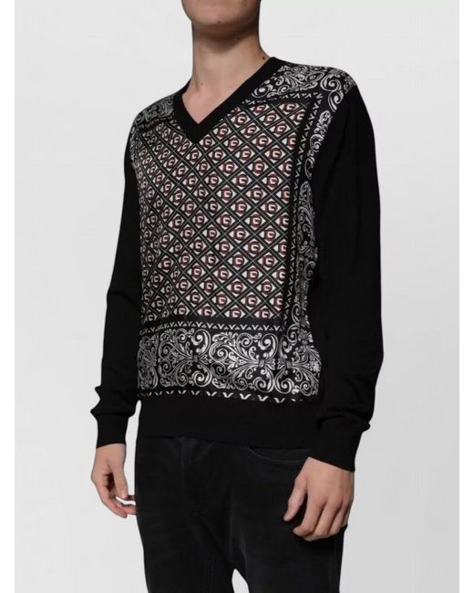 Dolce & Gabbana Black Wool Silk V-Neck Sweater for men